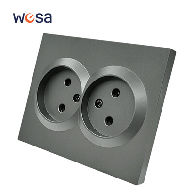 WESA Grey Double Power Socket 16A EU Standard Electrical Outlet Standard Επίγεια πρίζα τοίχου Επιβραδυντικό φλόγας Spray Paint Plastic