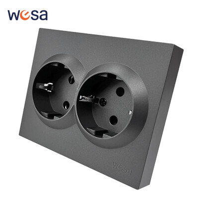 WESA Grey Double Power Socket 16A EU Standard Electrical Outlet Standard Επίγεια πρίζα τοίχου Επιβραδυντικό φλόγας Spray Paint Plastic