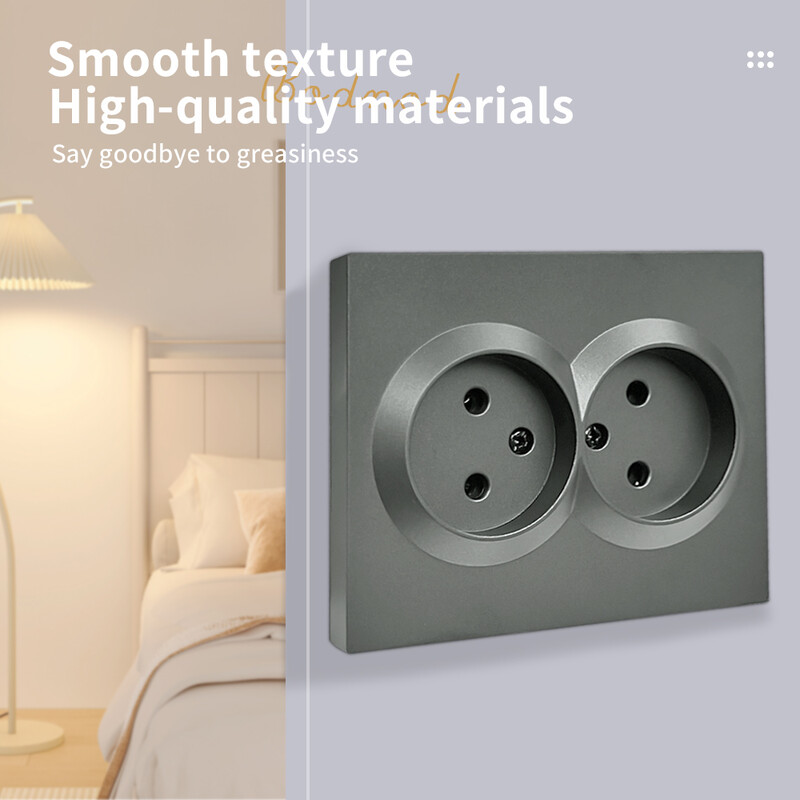 WESA siva dvostruka strujna utičnica 16 A EU standardna električna utičnica Standardna uzemljena zidna utičnica Plastika u spreju za usporavanje plamena