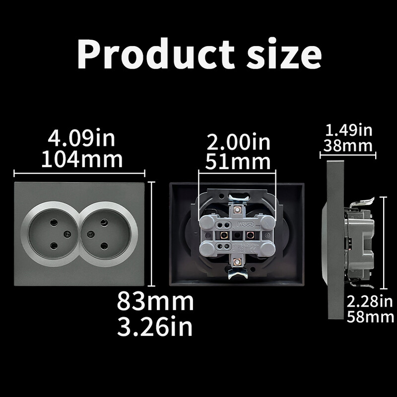 WESA siva dvostruka strujna utičnica 16 A EU standardna električna utičnica Standardna uzemljena zidna utičnica Plastika u spreju za usporavanje plamena