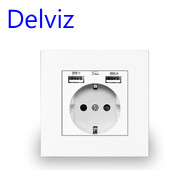 Delviz Επιτοίχια πρίζα USB, Πολλά Πάνελ νέου στυλ, Πρίζα κρεβατοκάμαρας, AC 110V-250V 16A Ενσωματωμένη στον τοίχο, Διπλή πρίζα USB Standard EU