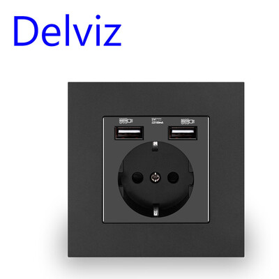 Delviz Επιτοίχια πρίζα USB, Πολλά Πάνελ νέου στυλ, Πρίζα κρεβατοκάμαρας, AC 110V-250V 16A Ενσωματωμένη στον τοίχο, Διπλή πρίζα USB Standard EU