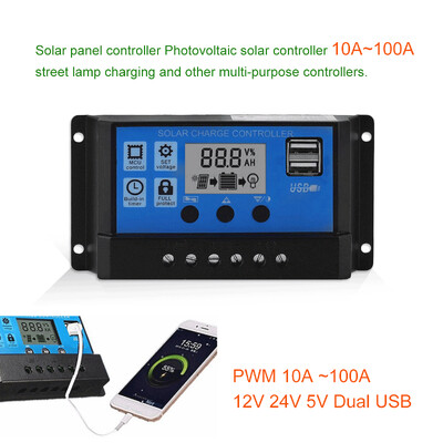 Profesionāls saules paneļa kontrollera akumulatora uzlādes regulators 2USB 12V/24V 10A ~ 100A fotoelementu ielas lampu vadības sistēma