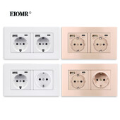 EIOMR EU Wall Power Socket with Type C Charging Port 5V 2.1A 146mm,86mm Flame Retardant PC Panel 16A 220V EU Standard Socket USB