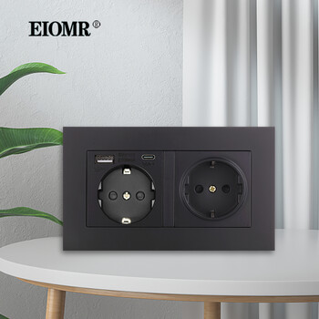 EIOMR EU Wall Power Socket with Type C Charging Port 5V 2.1A 146mm,86mm Flame Retardant PC Panel 16A 220V EU Standard Socket USB