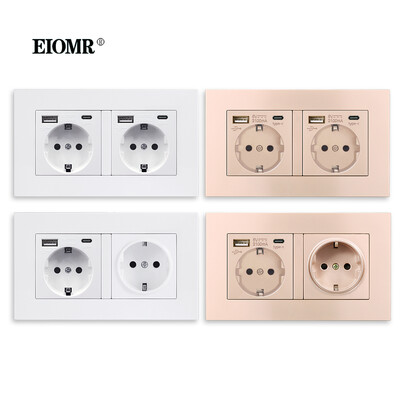 EIOMR EU Wall Power Socket with Type C Charging Port 5V 2.1A 146mm,86mm Flame Retardant PC Panel 16A 220V EU Standard Socket USB