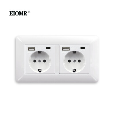 EIOMR EU Wall Power Socket with Type C Charging Port 5V 2.1A 146mm,86mm Flame Retardant PC Panel 16A 220V EU Standard Socket USB