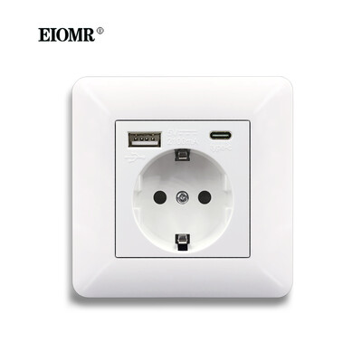 EIOMR EU Wall Power Socket with Type C Charging Port 5V 2.1A 146mm,86mm Flame Retardant PC Panel 16A 220V EU Standard Socket USB