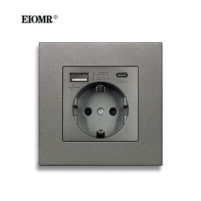 EIOMR EU Wall Power Socket with Type C Charging Port 5V 2.1A 146mm,86mm Flame Retardant PC Panel 16A 220V EU Standard Socket USB