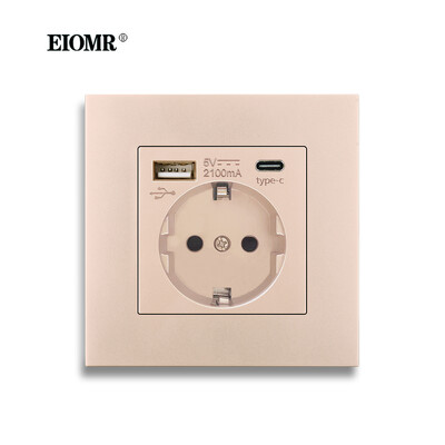 EIOMR EU Wall Power Socket with Type C Charging Port 5V 2.1A 146mm,86mm Flame Retardant PC Panel 16A 220V EU Standard Socket USB