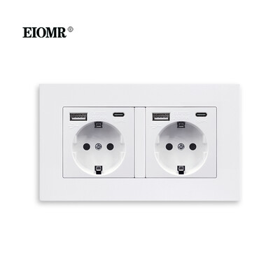 EIOMR EU Wall Power Socket with Type C Charging Port 5V 2.1A 146mm,86mm Flame Retardant PC Panel 16A 220V EU Standard Socket USB