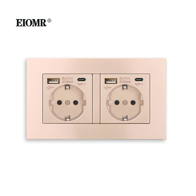 EIOMR EU Wall Power Socket with Type C Charging Port 5V 2.1A 146mm,86mm Flame Retardant PC Panel 16A 220V EU Standard Socket USB