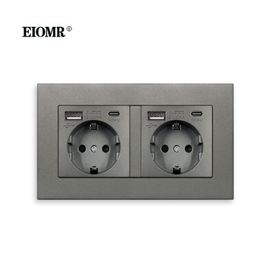 EIOMR EU Wall Power Socket with Type C Charging Port 5V 2.1A 146mm,86mm Flame Retardant PC Panel 16A 220V EU Standard Socket USB