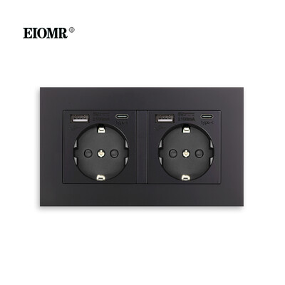 EIOMR EU Wall Power Socket with Type C Charging Port 5V 2.1A 146mm,86mm Flame Retardant PC Panel 16A 220V EU Standard Socket USB