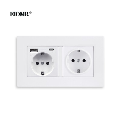 EIOMR EU Wall Power Socket with Type C Charging Port 5V 2.1A 146mm,86mm Flame Retardant PC Panel 16A 220V EU Standard Socket USB