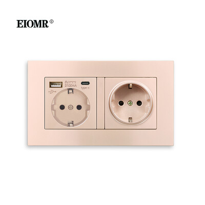 EIOMR EU Wall Power Socket with Type C Charging Port 5V 2.1A 146mm,86mm Flame Retardant PC Panel 16A 220V EU Standard Socket USB