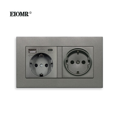 EIOMR EU Wall Power Socket with Type C Charging Port 5V 2.1A 146mm,86mm Flame Retardant PC Panel 16A 220V EU Standard Socket USB