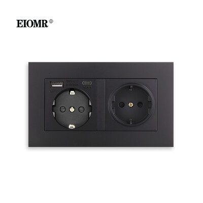 EIOMR EU Wall Power Socket with Type C Charging Port 5V 2.1A 146mm,86mm Flame Retardant PC Panel 16A 220V EU Standard Socket USB