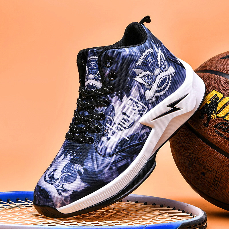 Trendovske sportske košarkaške tenisice za vanjske cipele s visokim elastičnim jastučićima za trening s grafitima, prozračne tenisice za trčanje