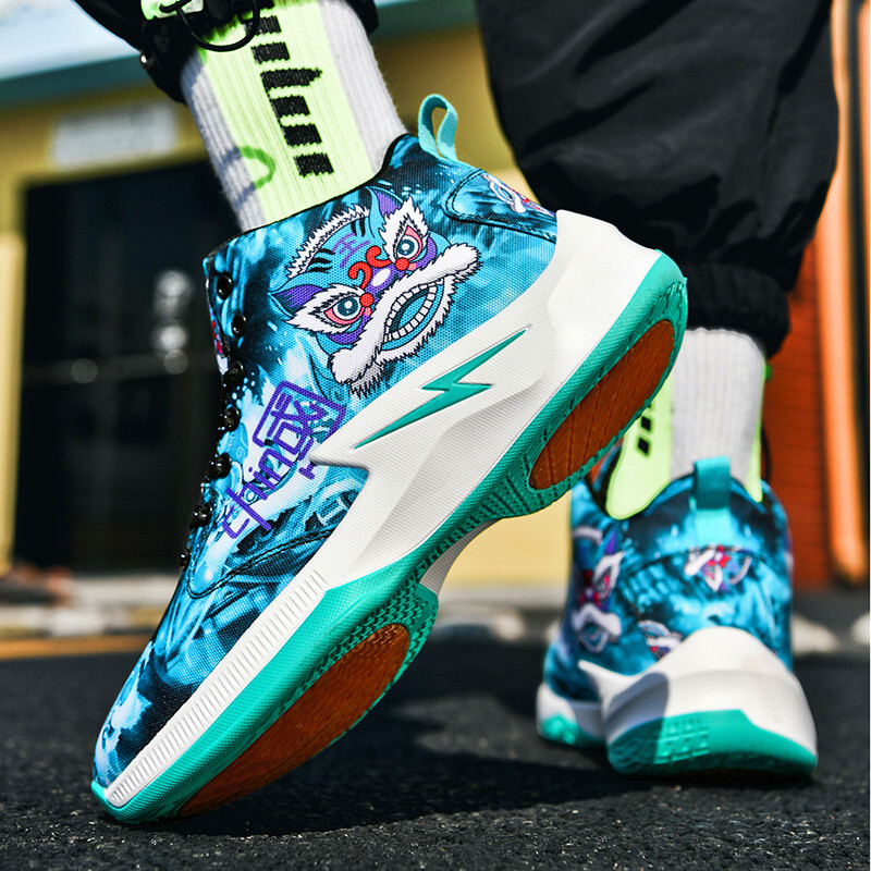 Trendovske sportske košarkaške tenisice za vanjske cipele s visokim elastičnim jastučićima za trening s grafitima, prozračne tenisice za trčanje