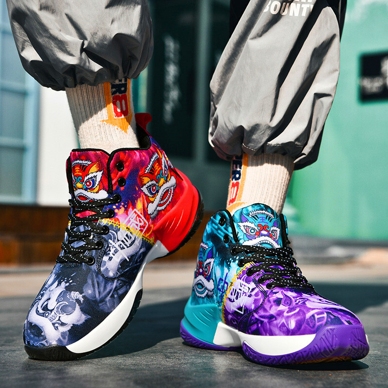 Trendovske sportske košarkaške tenisice za vanjske cipele s visokim elastičnim jastučićima za trening s grafitima, prozračne tenisice za trčanje