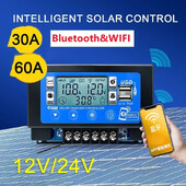 12V/24V 30A60A LCD Μεγάλη ψηφιακή οθόνη Bluetooth Wifi Solar Charge Controller Ενσωματωμένο Snap-on Αποθήκευση ενέργειας Ελεγκτής MPPT