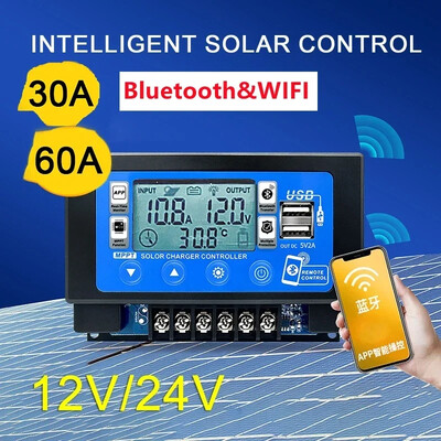 12V/24V 30A60A LCD lielais digitālais displejs Bluetooth Wifi saules enerģijas uzlādes kontrolieris, iegults uzspiežams enerģijas uzglabāšanas MPPT kontrolieris