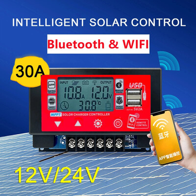 12V/24V 30A60A LCD Μεγάλη ψηφιακή οθόνη Bluetooth Wifi Solar Charge Controller Ενσωματωμένο Snap-on Αποθήκευση ενέργειας Ελεγκτής MPPT