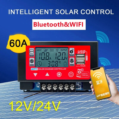 12V/24V 30A60A LCD Μεγάλη ψηφιακή οθόνη Bluetooth Wifi Solar Charge Controller Ενσωματωμένο Snap-on Αποθήκευση ενέργειας Ελεγκτής MPPT