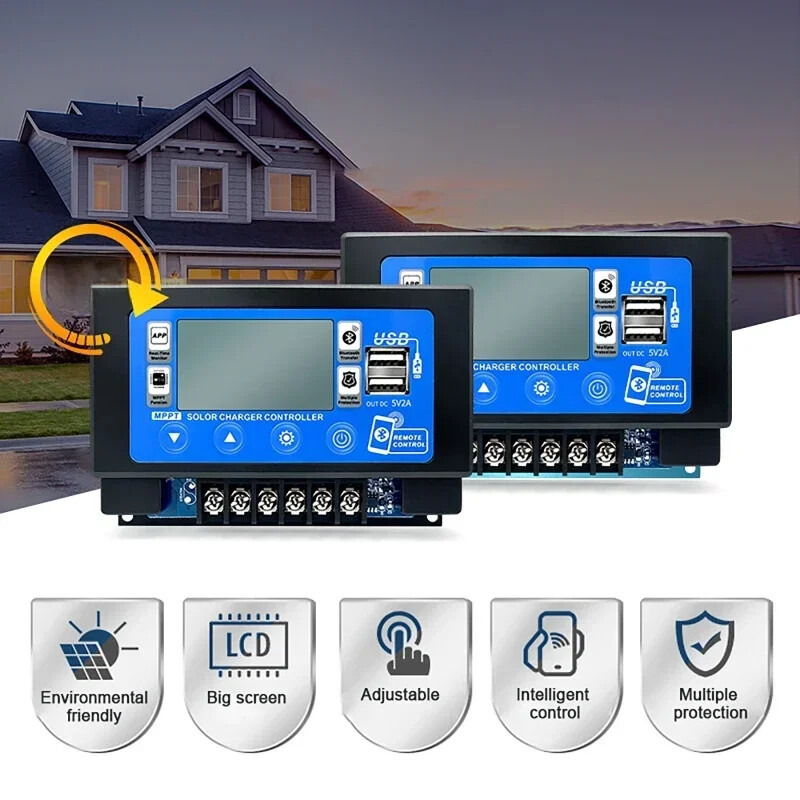 12V/24V 30A60A LCD veliki digitalni zaslon Bluetooth Wifi solarni kontroler punjenja Ugrađen MPPT kontroler za pohranu energije koji se pričvršćuje