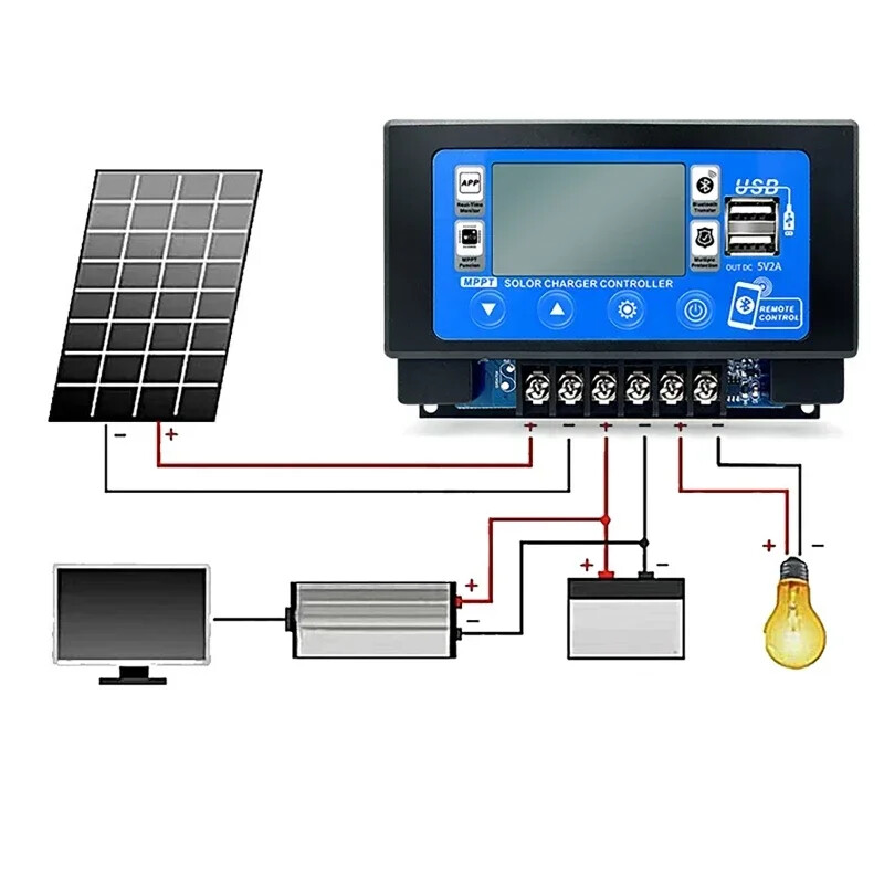 12V/24V 30A60A LCD veliki digitalni zaslon Bluetooth Wifi solarni kontroler punjenja Ugrađen MPPT kontroler za pohranu energije koji se pričvršćuje