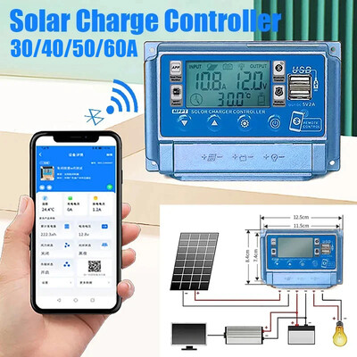 30A/40A/50A/60A Bluetooth saules paneļa kontrolieris 2 USB digitālais displejs LCD ekrāns MPPT saules paneļu akumulatora uzlādes kontrolieris