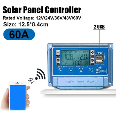 30A/40A/50A/60A bluetooth ελεγκτής ηλιακού πάνελ 2 USB ψηφιακή οθόνη LCD οθόνη MPPT ηλιακοί συλλέκτες Ελεγκτής φόρτισης μπαταρίας
