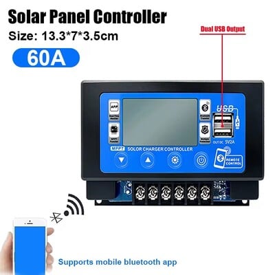 30A/40A/50A/60A bluetooth ελεγκτής ηλιακού πάνελ 2 USB ψηφιακή οθόνη LCD οθόνη MPPT ηλιακοί συλλέκτες Ελεγκτής φόρτισης μπαταρίας