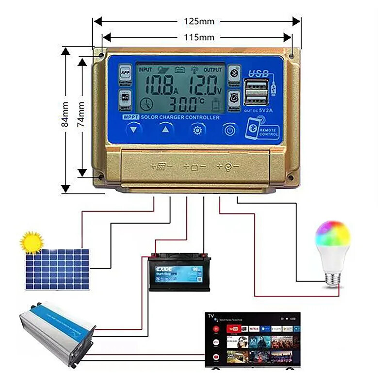 30A/40A/50A/60A bluetooth kontroler solarnog panela 2 USB digitalni zaslon LCD zaslon MPPT solarni paneli kontroler punjenja baterije