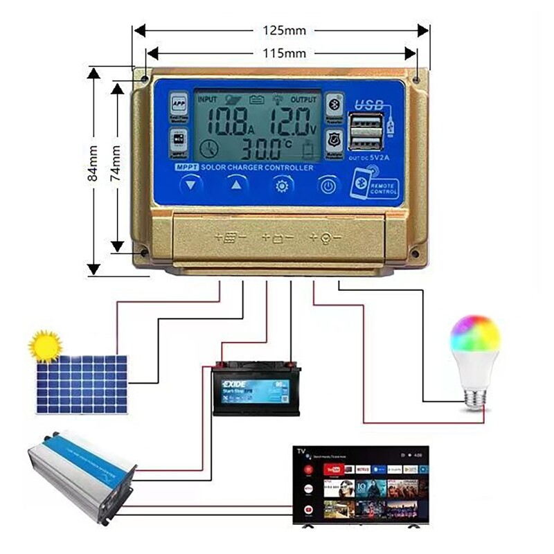 12V/24V 30A/40A/50A/60A LCD visoke rezolucije, veliki digitalni zaslon, Bluetooth WIFI, solarni regulator punjenja MPPT kontroler, solarni