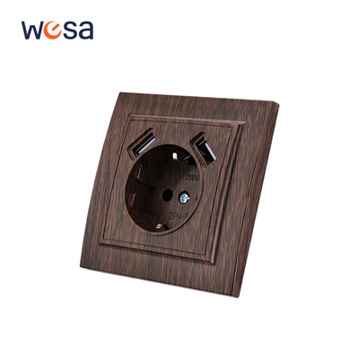 WESA Wood Spray Paint Dual USB Power Socket 2.1A Electrical Outlett EU Standard Plug γείωσης πρίζα τοίχου, πλαστική επιβραδυντική φλόγα