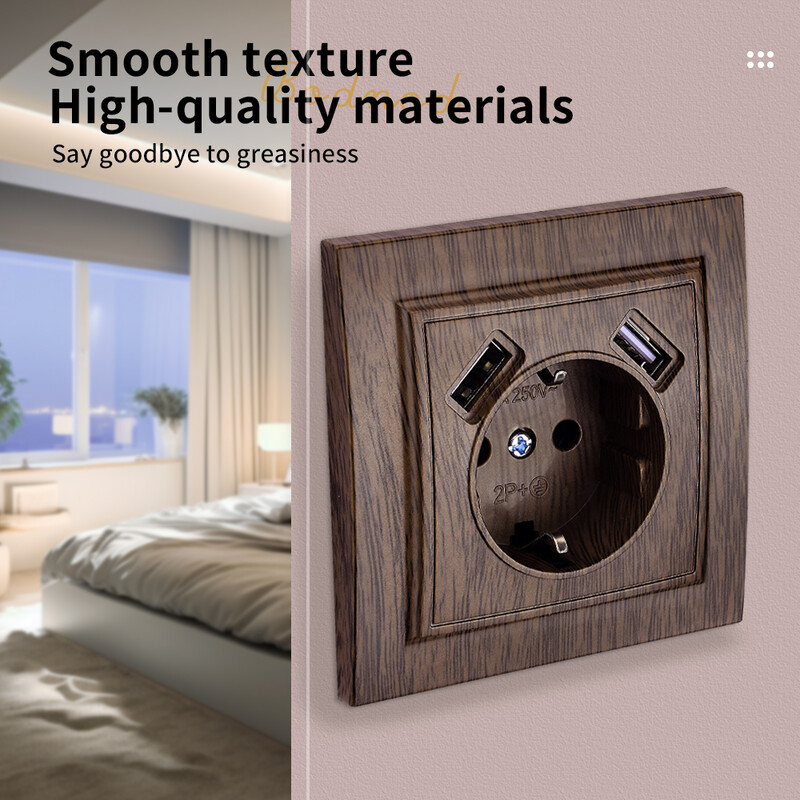 WESA boja u spreju za drvo Dvostruka USB utičnica za struju 2.1A Utičnica za uzemljenje EU standarda Zidna utičnica Plastika otporna na vatru