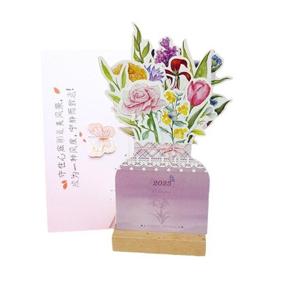 ΝΕΟ 2025 Bloomy Flower Desk Calendar 23x13,5cm Δημιουργικό ημερολόγιο με ξύλινη κάρτα Όμορφη διακόσμηση γραφείου με λουλούδια για γραφείο σπιτιού