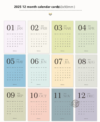 MINKYS Kawaii 2025 Calendar Card 12 Month Calendar Card Χαρτί Διακοσμητικό Ημερολόγιο Σχολικά Χαρτικά