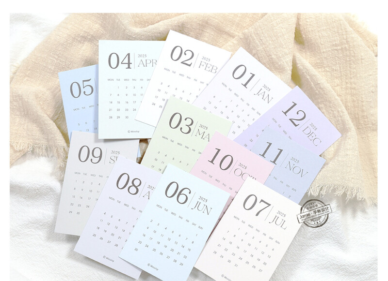 MINKYS Kawaii 2025 kalendarska kartica 12-mjesečna kalendarska kartica Papirnati ukrasni kalendar Školski pribor