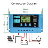 Saules uzlādes kontrolieris 12V/24V automātiskais akumulatora uzlādes regulators PWM kontrolieris 10A/20A/30A LCD Dual USB for PV Home