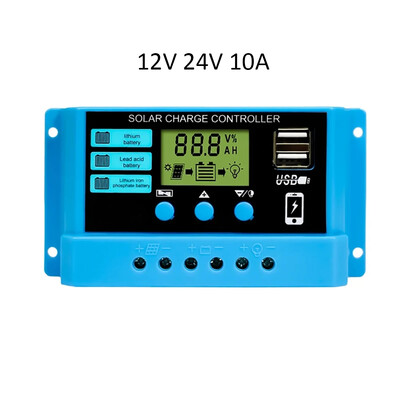 Saules uzlādes kontrolieris 12V/24V automātiskais akumulatora uzlādes regulators PWM kontrolieris 10A/20A/30A LCD Dual USB for PV Home