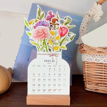 2025 Bloomy Flower Desk Calendar Creative Wooden Card Calendar Υψηλής ποιότητας Desktop Calendar Illustrator Decorate Supplies