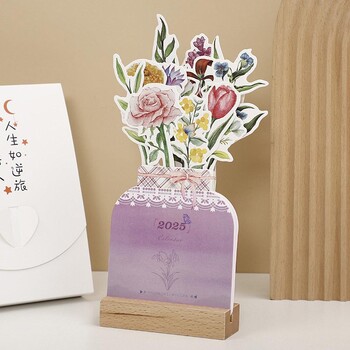 2025 Bloomy Flower Desk Calendar Creative Wooden Card Calendar Υψηλής ποιότητας Desktop Calendar Illustrator Decorate Supplies