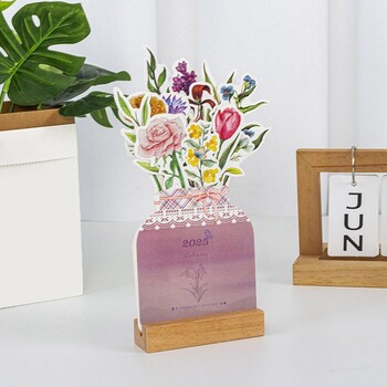 2025 Bloomy Flower Desk Calendar Creative Wooden Card Calendar Υψηλής ποιότητας Desktop Calendar Illustrator Decorate Supplies