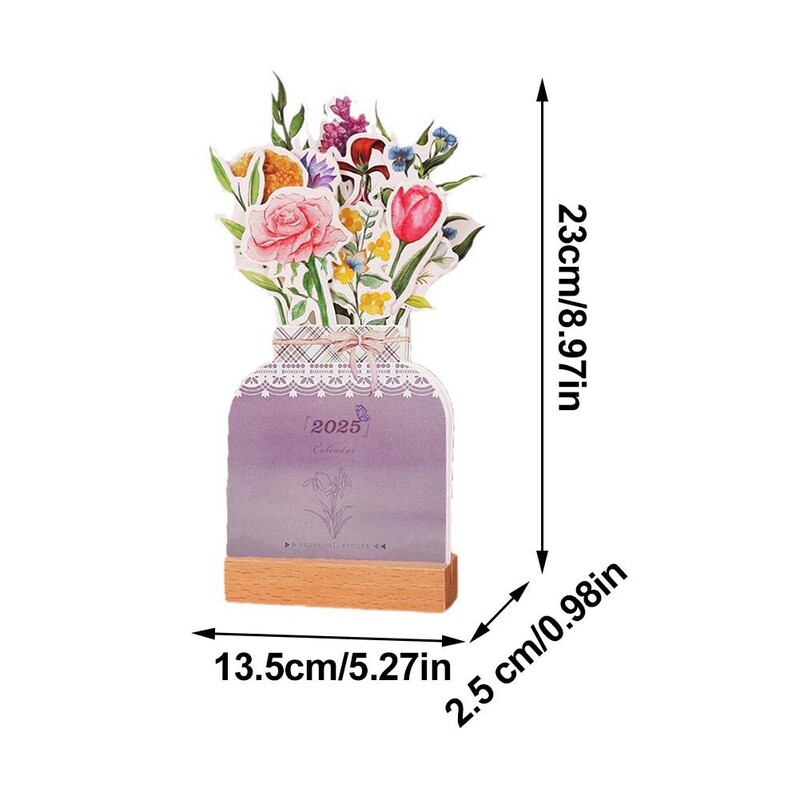 2025 Bloomy Flower Stolni kalendar Kreativni drveni kalendar s karticama Visokokvalitetni stolni kalendar Illustrator Decorate Supplies