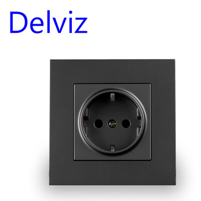 Delviz Wall 16A barošanas ligzda, jauna stila kristāla stikla panelis, AC 110V-250V, balts/melns/pelēks, mājsaimniecības iegultā ES standarta kontaktligzda