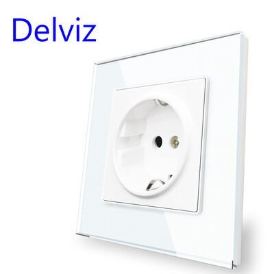 Delviz Wall 16A barošanas ligzda, jauna stila kristāla stikla panelis, AC 110V-250V, balts/melns/pelēks, mājsaimniecības iegultā ES standarta kontaktligzda