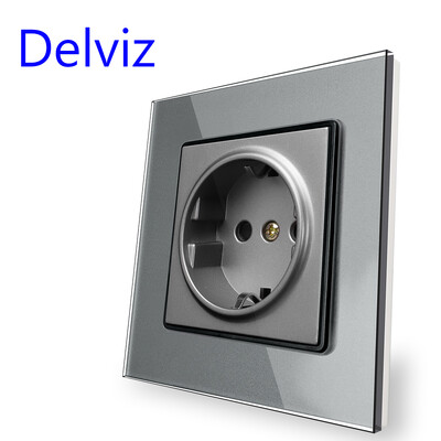 Delviz Wall 16A barošanas ligzda, jauna stila kristāla stikla panelis, AC 110V-250V, balts/melns/pelēks, mājsaimniecības iegultā ES standarta kontaktligzda